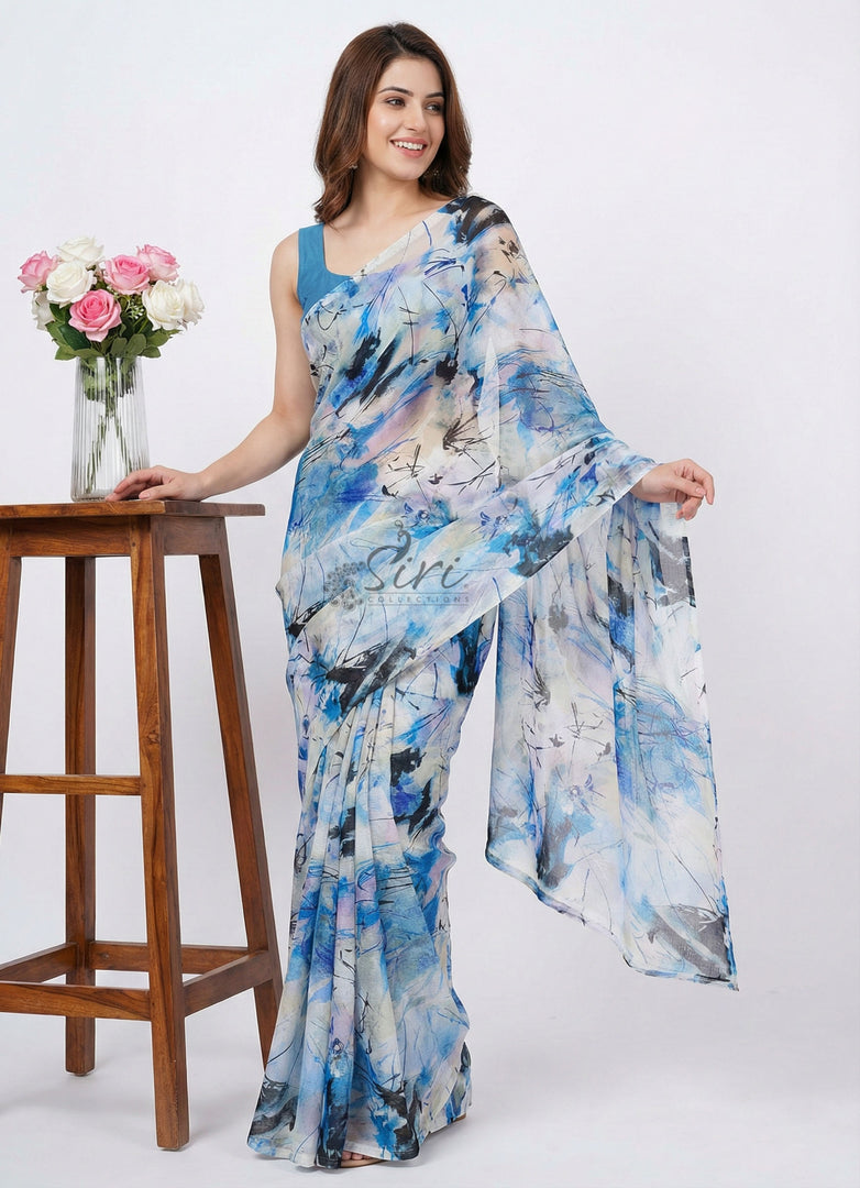 High Quality Garden Vareli Printed Nara Chiffon Saree