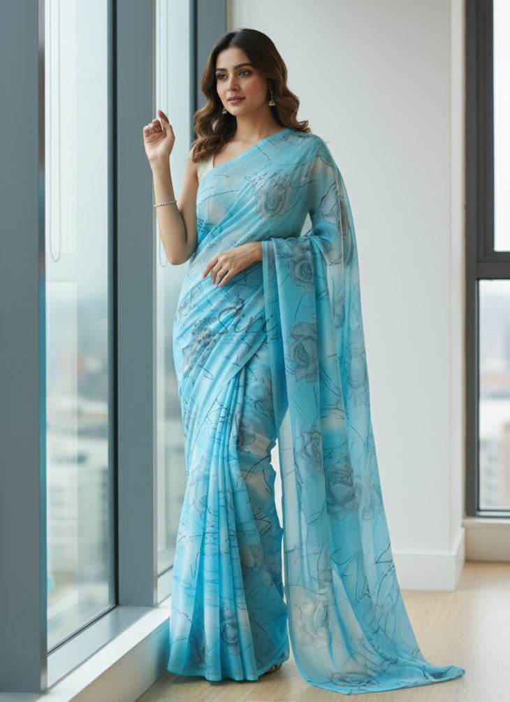 Latest Garden Vareli Printed Nara Chiffon Saree