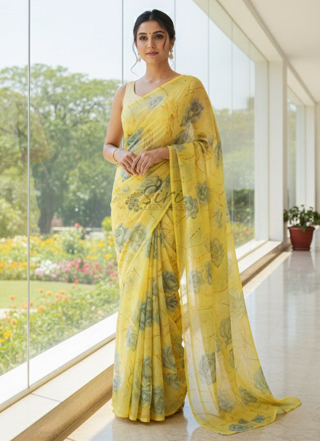 Latest Garden Vareli Printed Nara Chiffon Saree