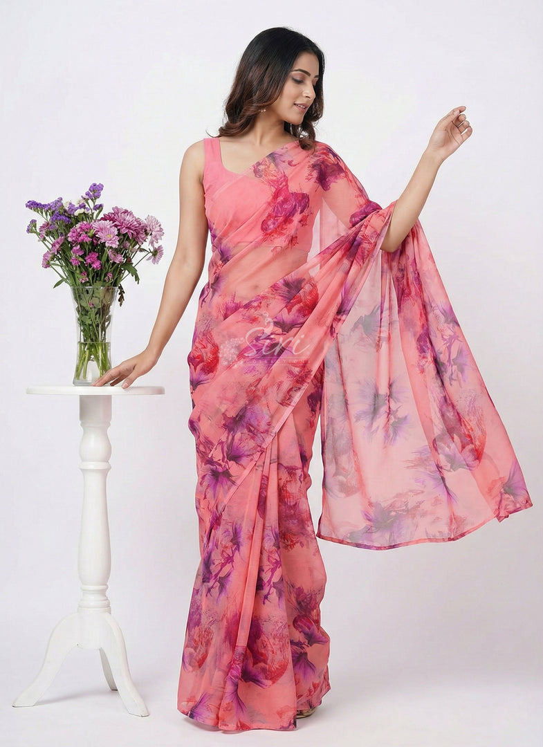 High Quality Garden Vareli Printed Nara Chiffon Saree