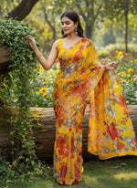 Load image into Gallery viewer, Exclusive Garden Vareli Printed Floral Nara Chiffon Saree
