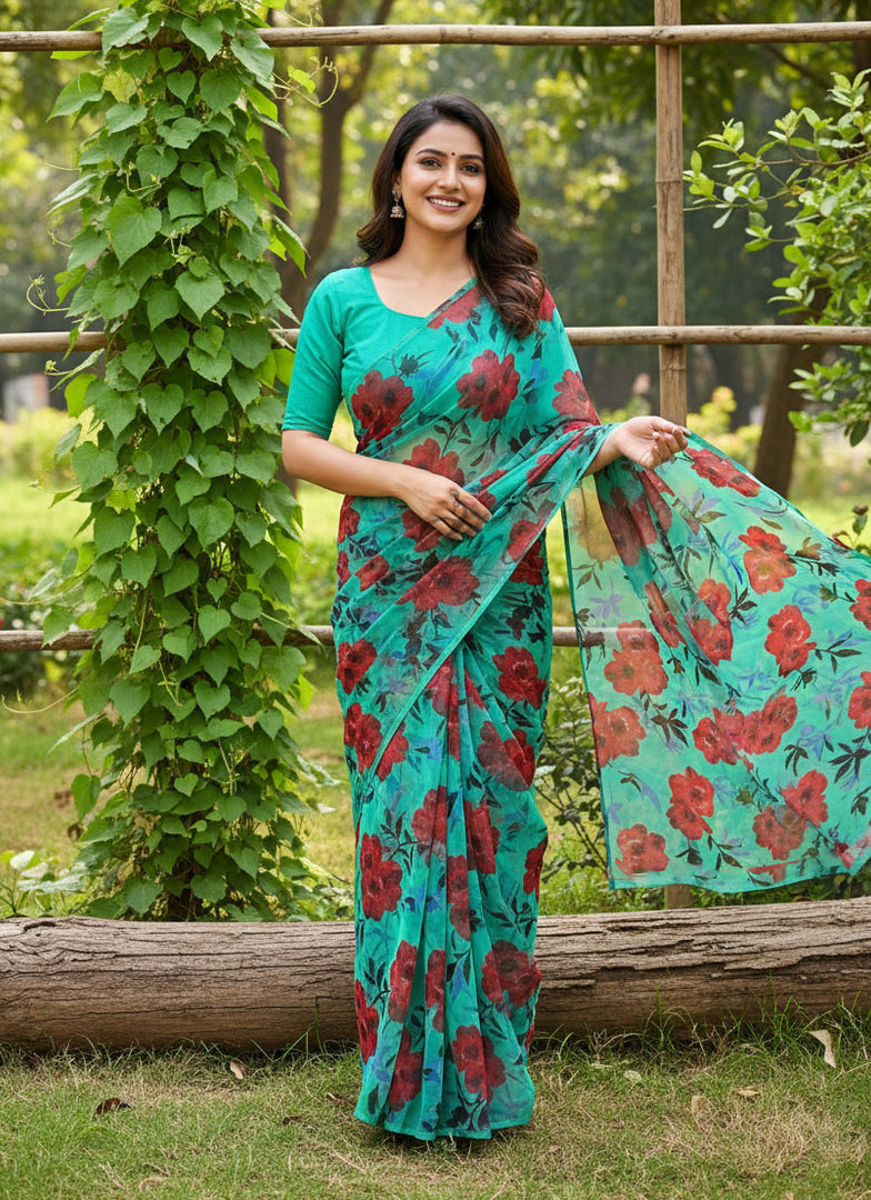 Exclusive Garden Vareli Printed Nara Chiffon Saree