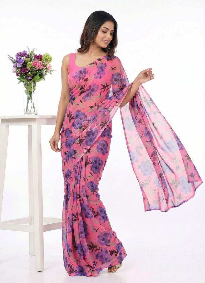 Exclusive Garden Vareli Printed Nara Chiffon Saree