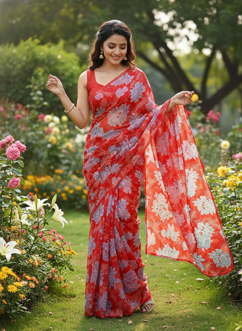 Exclusive Garden Vareli Printed Nara Chiffon Saree