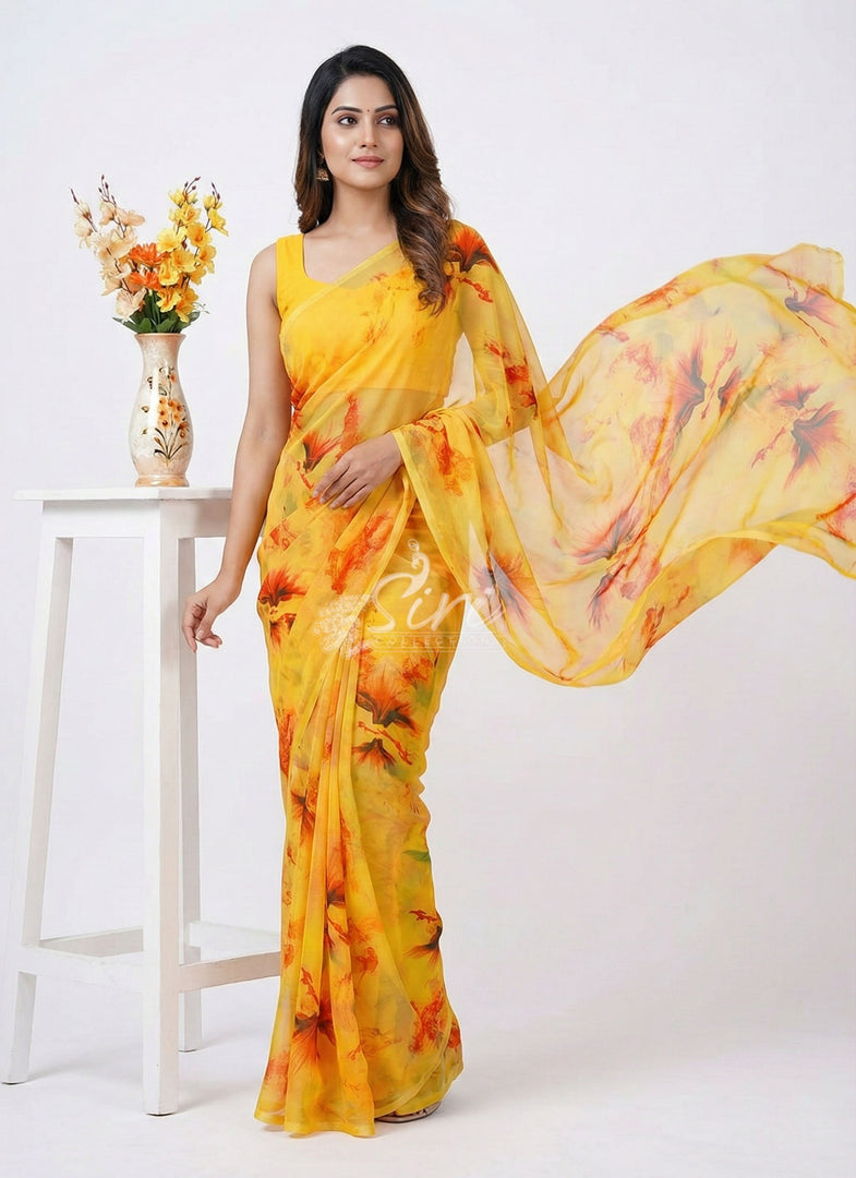 High Quality Garden Vareli Printed Nara Chiffon Saree