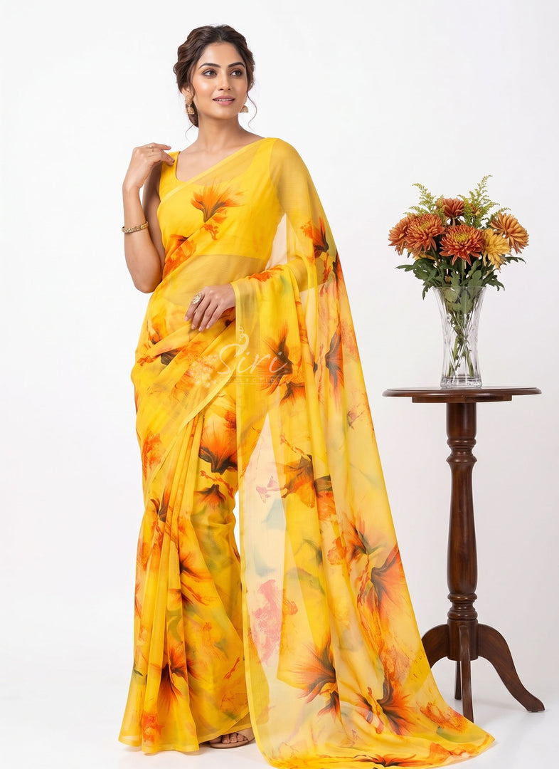 High Quality Garden Vareli Printed Nara Chiffon Saree