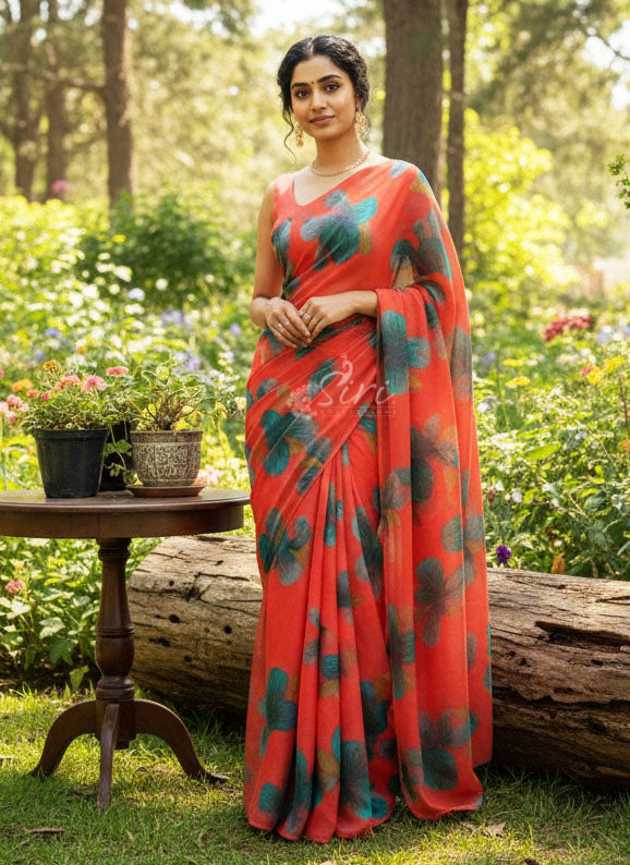 Exclusive Garden Vareli Printed Nara Chiffon Saree