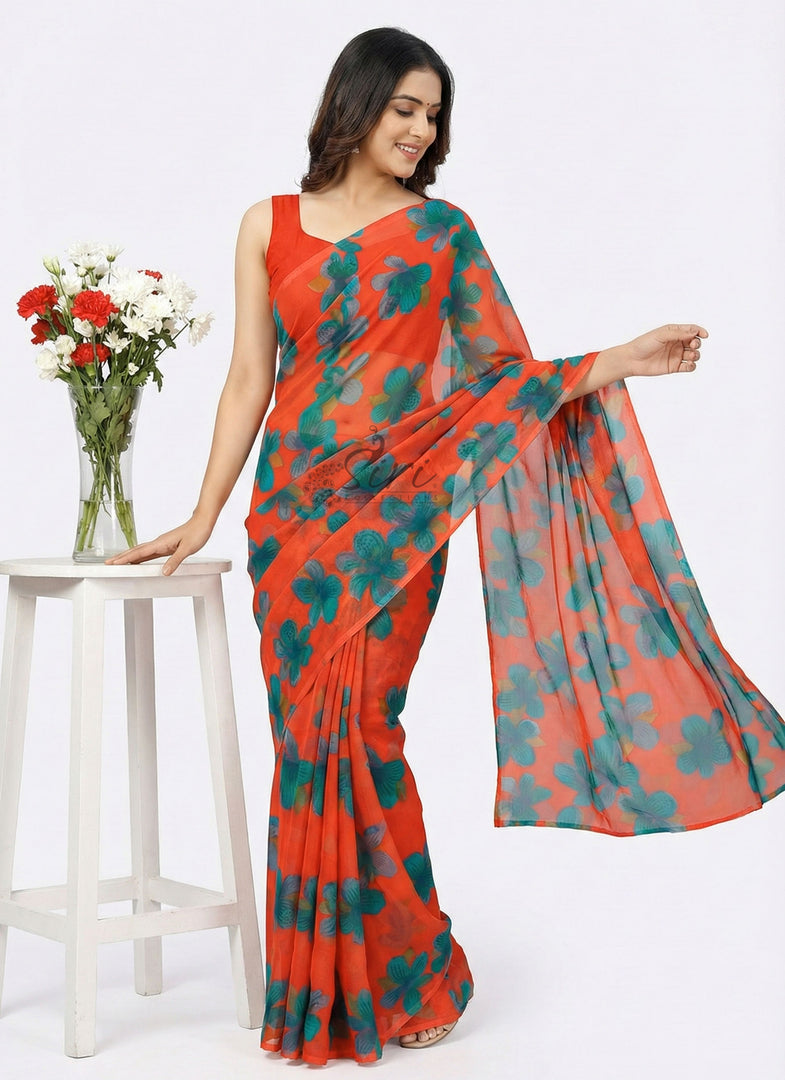 Exclusive Garden Vareli Printed Nara Chiffon Saree