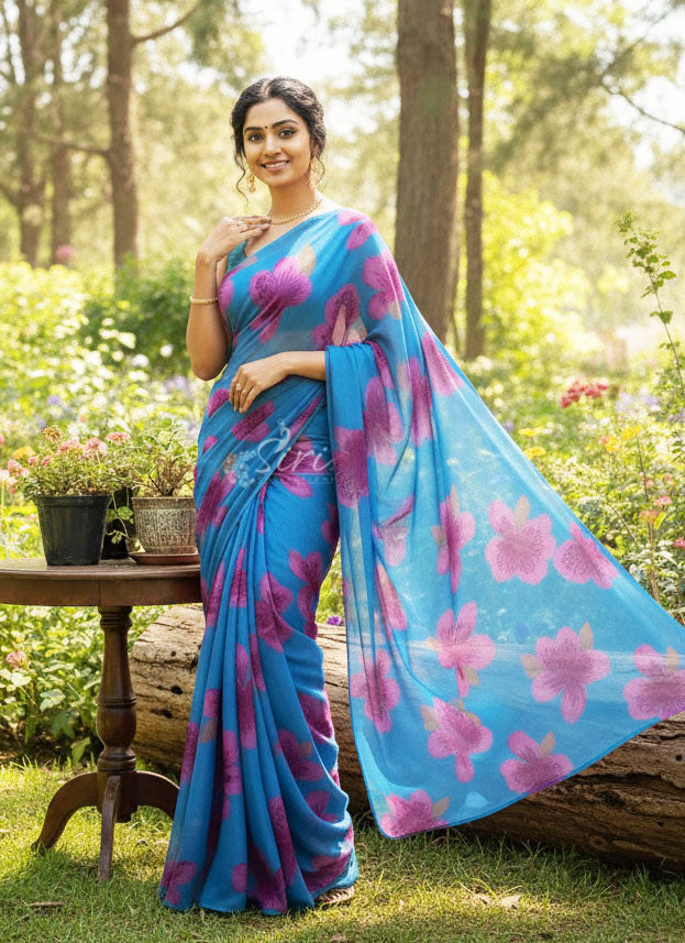 Exclusive Garden Vareli Printed Nara Chiffon Saree