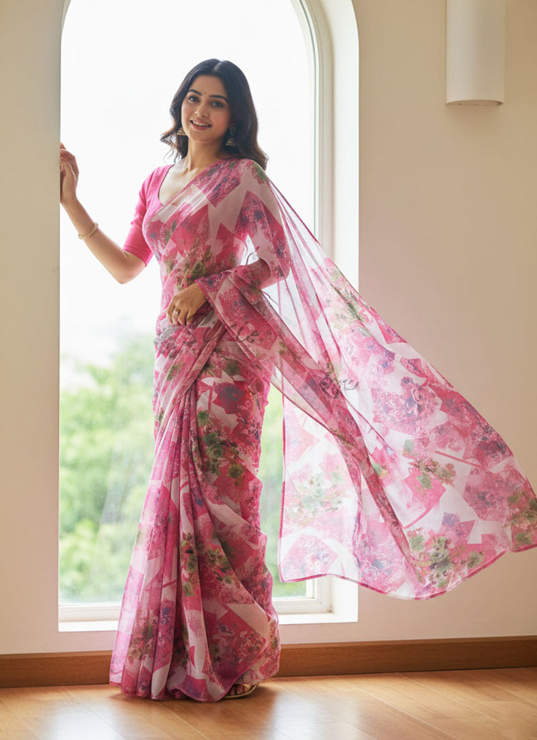 Exclusive Garden Vareli Printed Nara Chiffon Saree