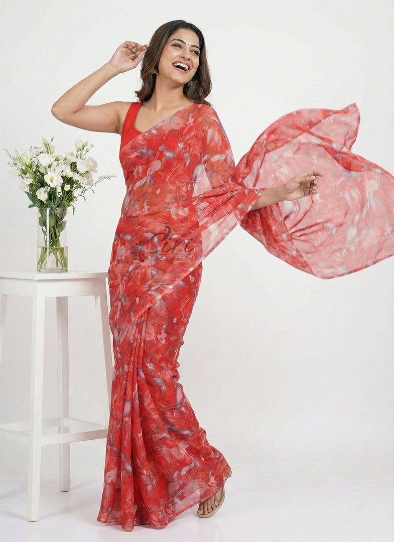 High Quality Garden Vareli Printed Nara Chiffon Saree