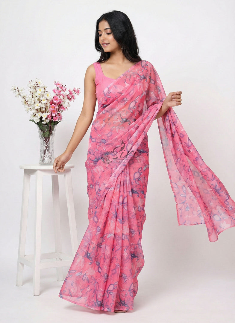 High Quality Garden Vareli Printed Nara Chiffon Saree