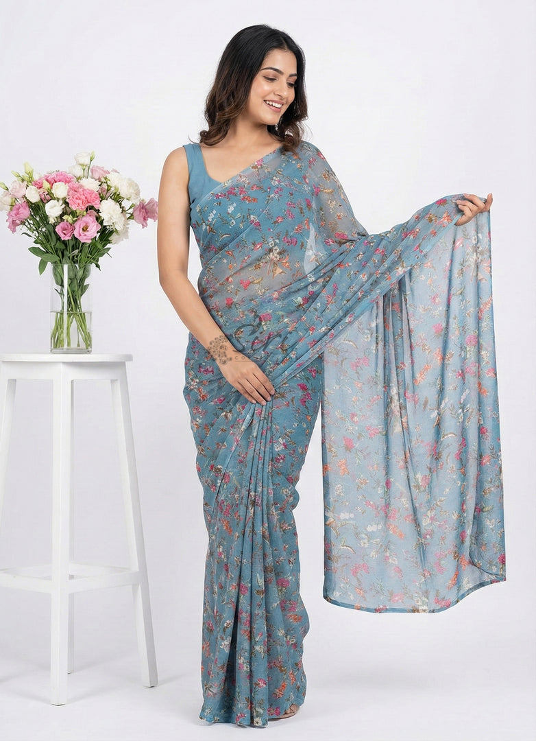 Latest Garden Vareli Printed Nara Chiffon Saree