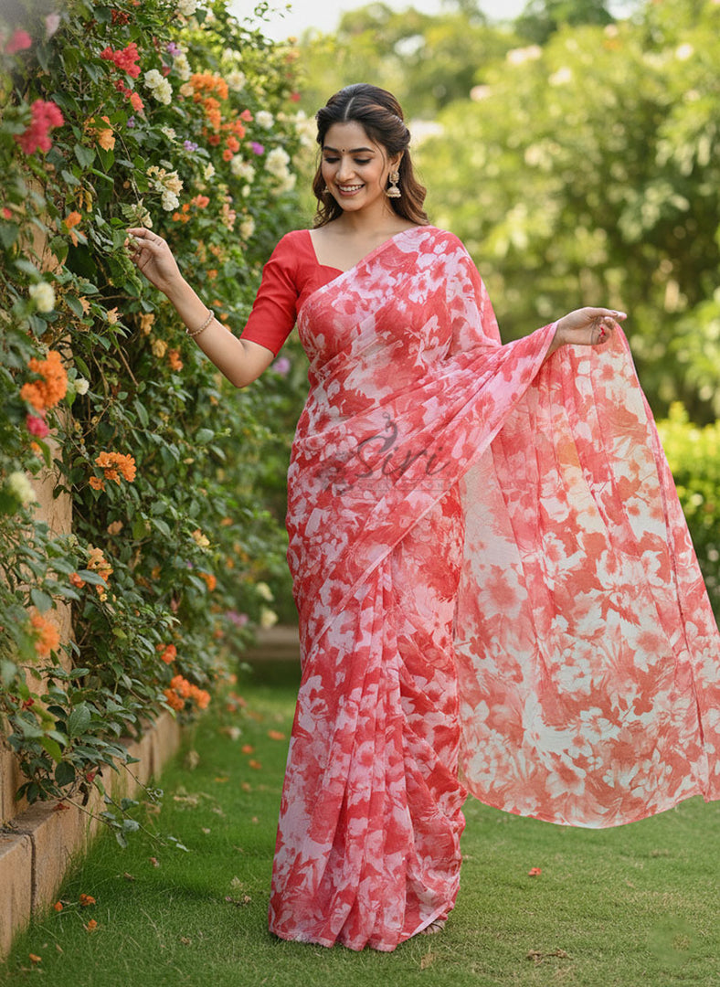 Latest Garden Vareli Printed Nara Chiffon Saree