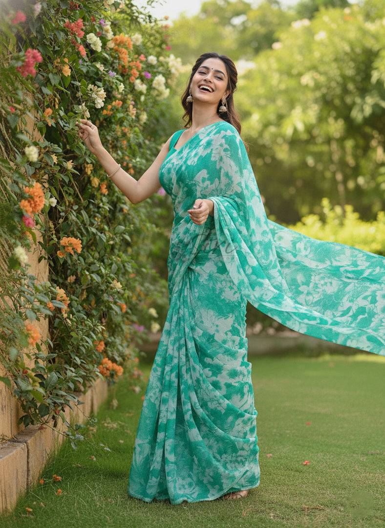 Latest Garden Vareli Printed Nara Chiffon Saree