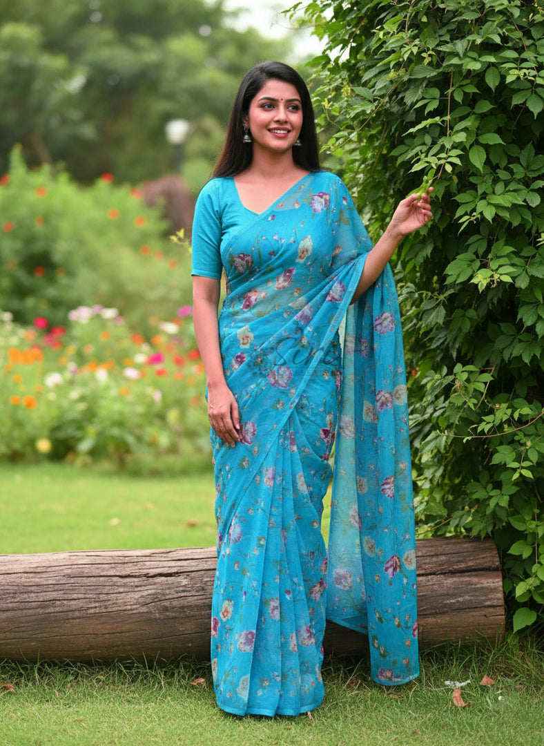 Latest Garden Vareli Printed Nara Chiffon Saree