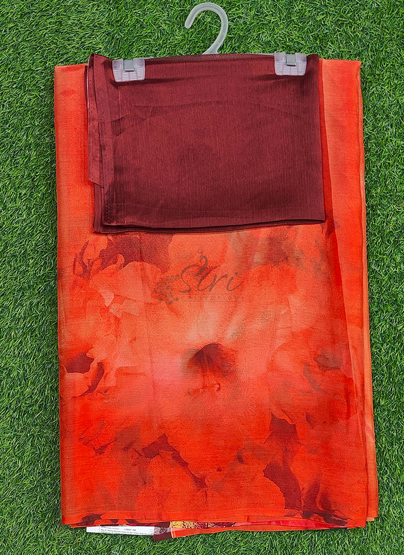 Garden Vareli Printed Nara Chiffon Saree with Blouse