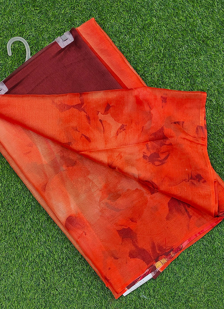Garden Vareli Printed Nara Chiffon Saree with Blouse