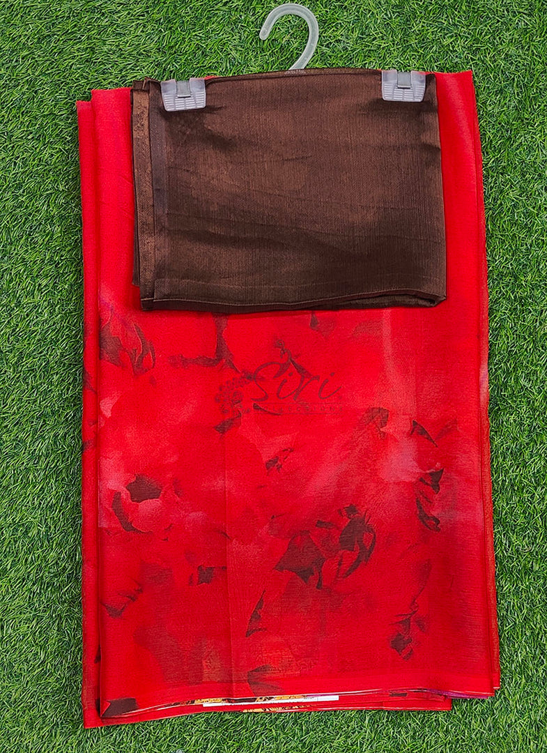 Garden Vareli Printed Nara Chiffon Saree with Blouse