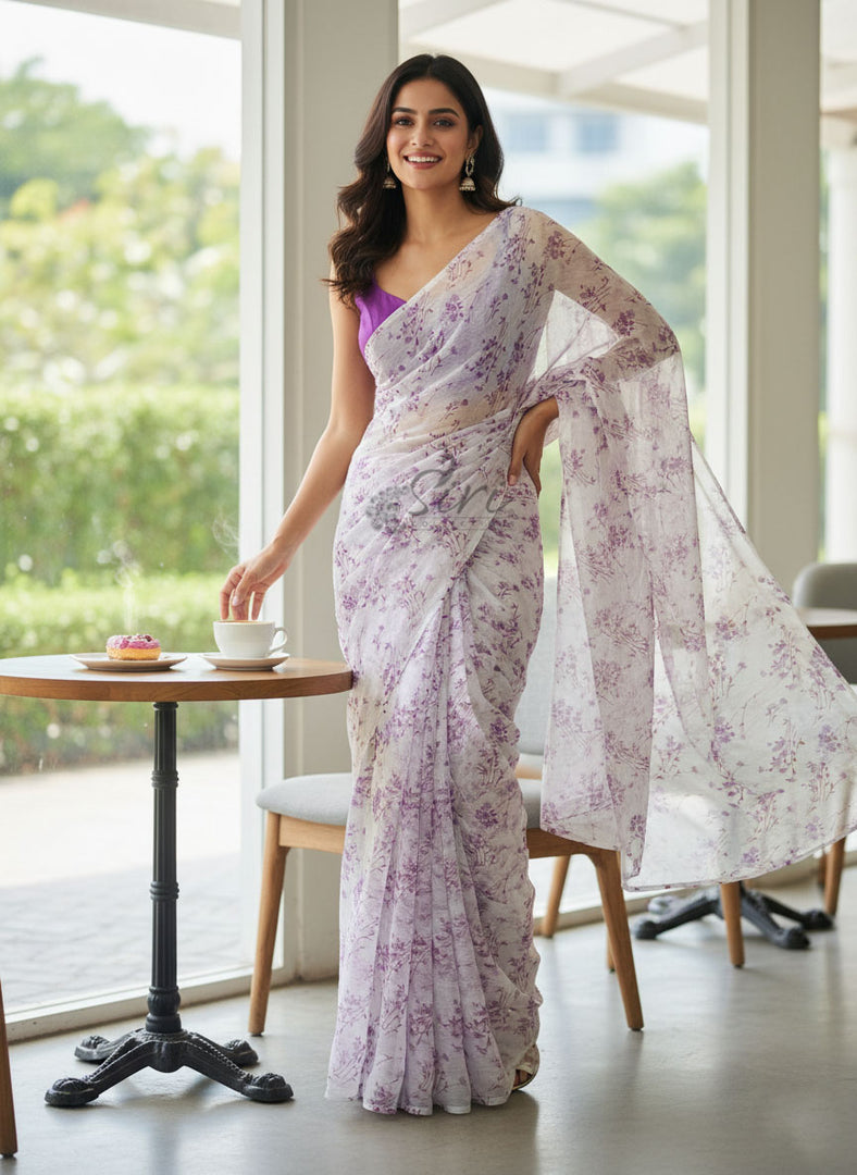 Latest Garden Vareli Printed Nara Chiffon Saree