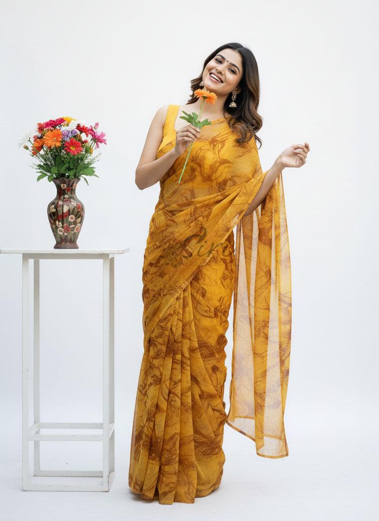 Latest Garden Vareli Printed Nara Chiffon Saree