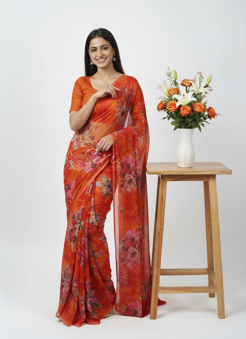 Beautiful Garden Vareli Printed Nara Chiffon Saree