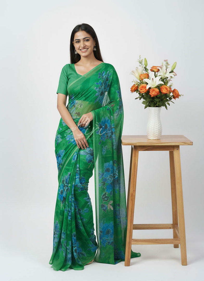 Beautiful Garden Vareli Printed Nara Chiffon Saree