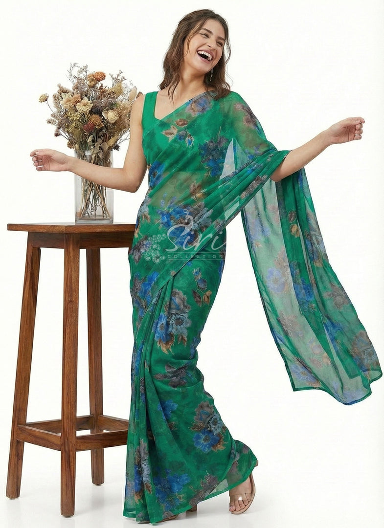 High Quality Garden Vareli Printed Nara Chiffon Saree