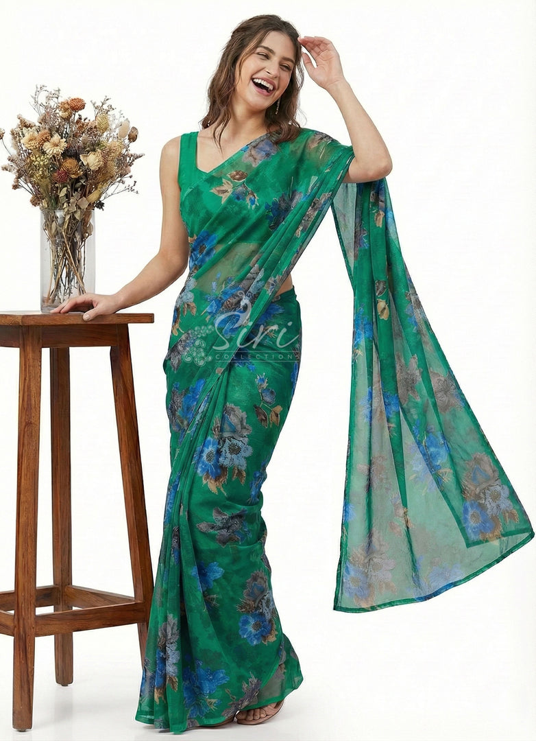 High Quality Garden Vareli Printed Nara Chiffon Saree