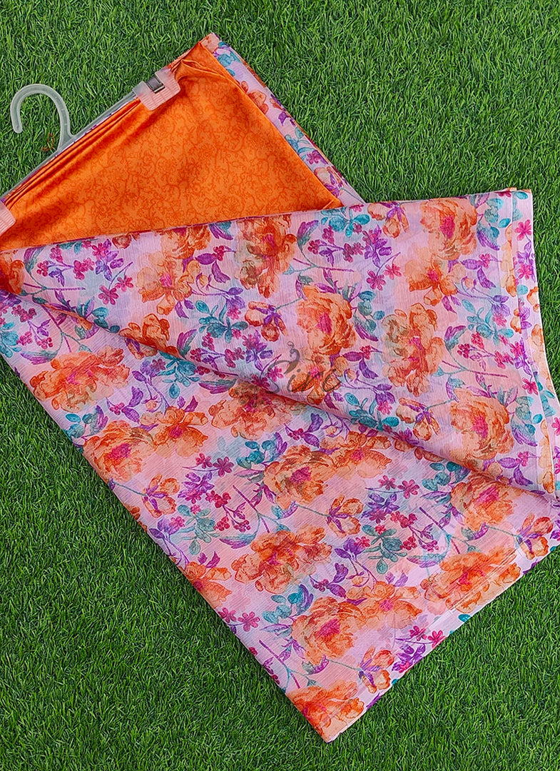 Garden Vareli Printed Nara Chiffon Saree with Blouse
