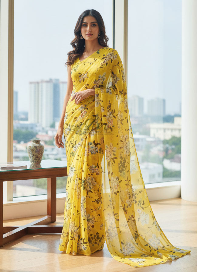 Beautiful Garden Vareli Printed Nara Chiffon Saree