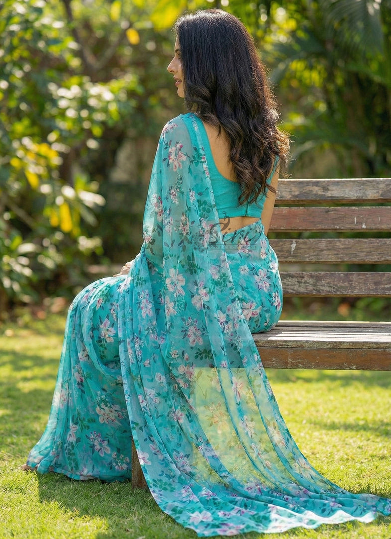 Beautiful Garden Vareli Printed Nara Chiffon Saree