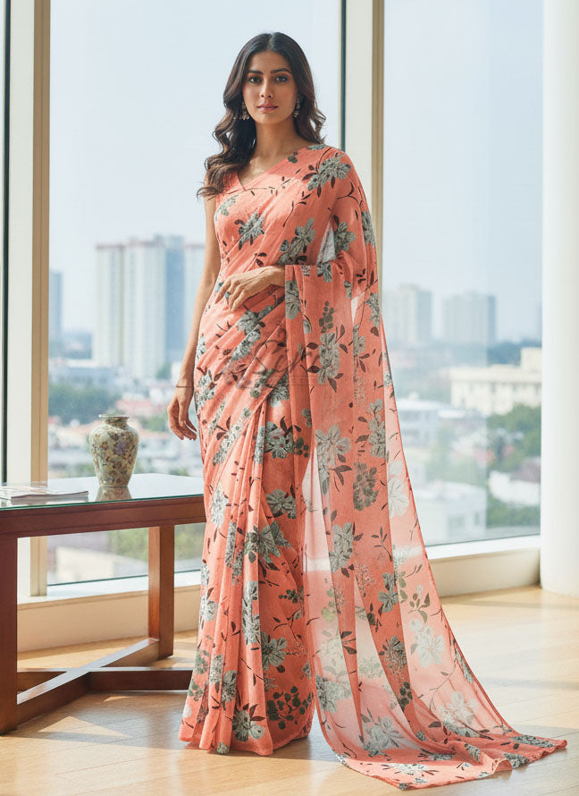 Beautiful Garden Vareli Printed Nara Chiffon Saree