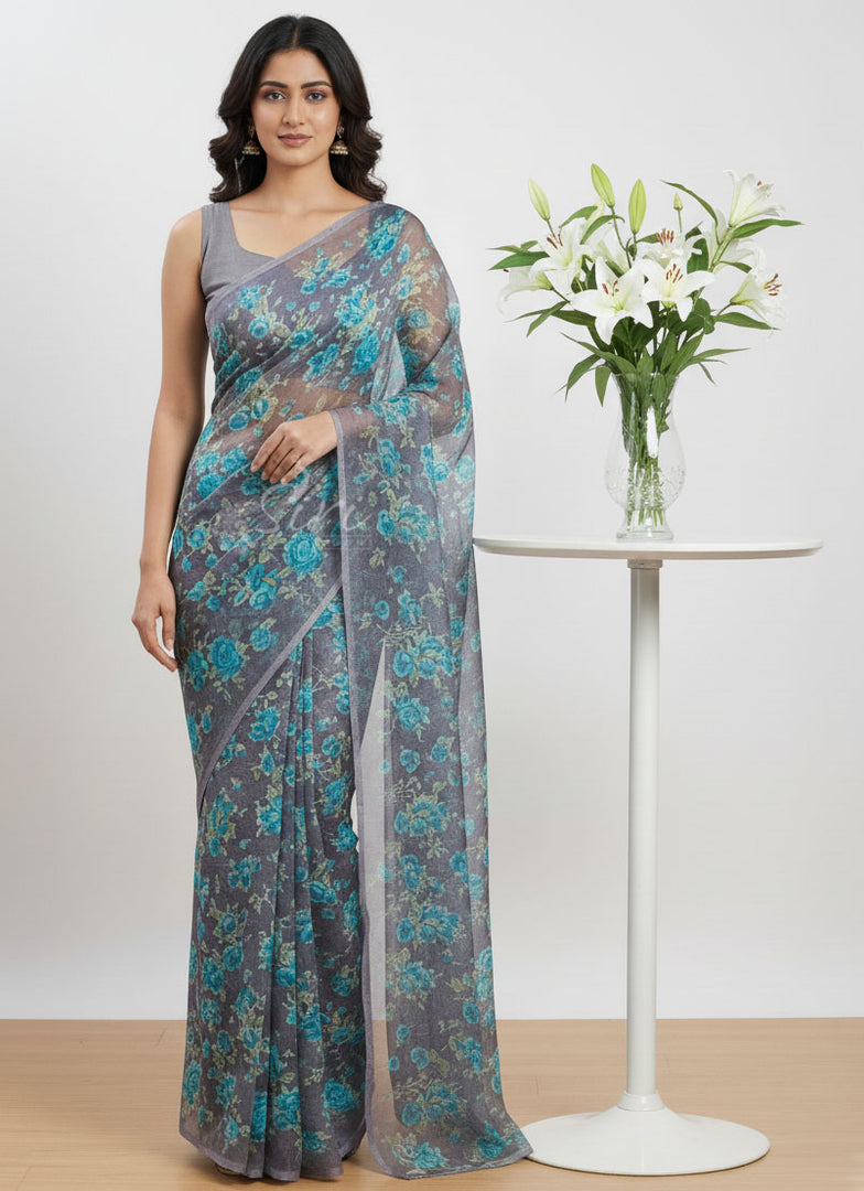 Latest Garden Vareli Printed Nara Chiffon Saree