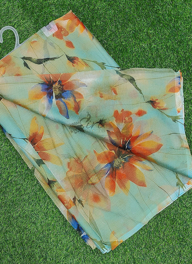 Latest Garden Vareli Printed Nara Chiffon Saree