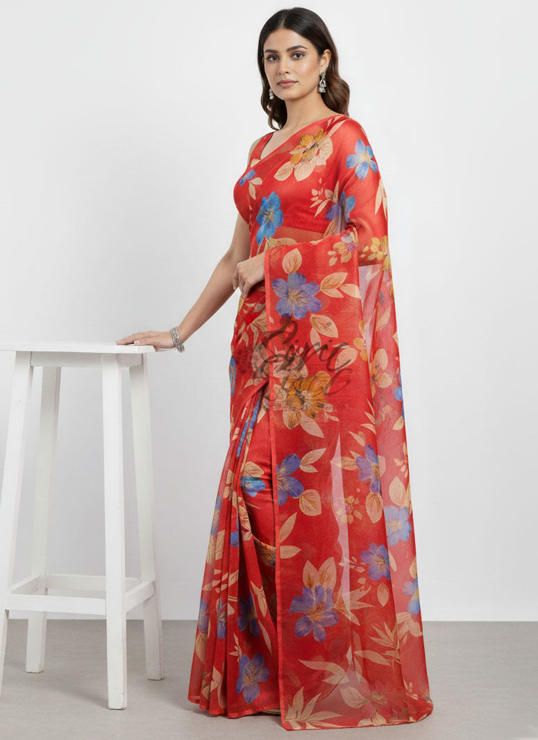 Latest Garden Vareli Printed Nara Chiffon Saree