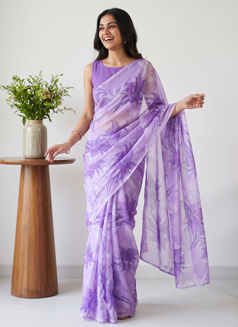 Garden Vareli Printed Nara Chiffon Saree without Blouse