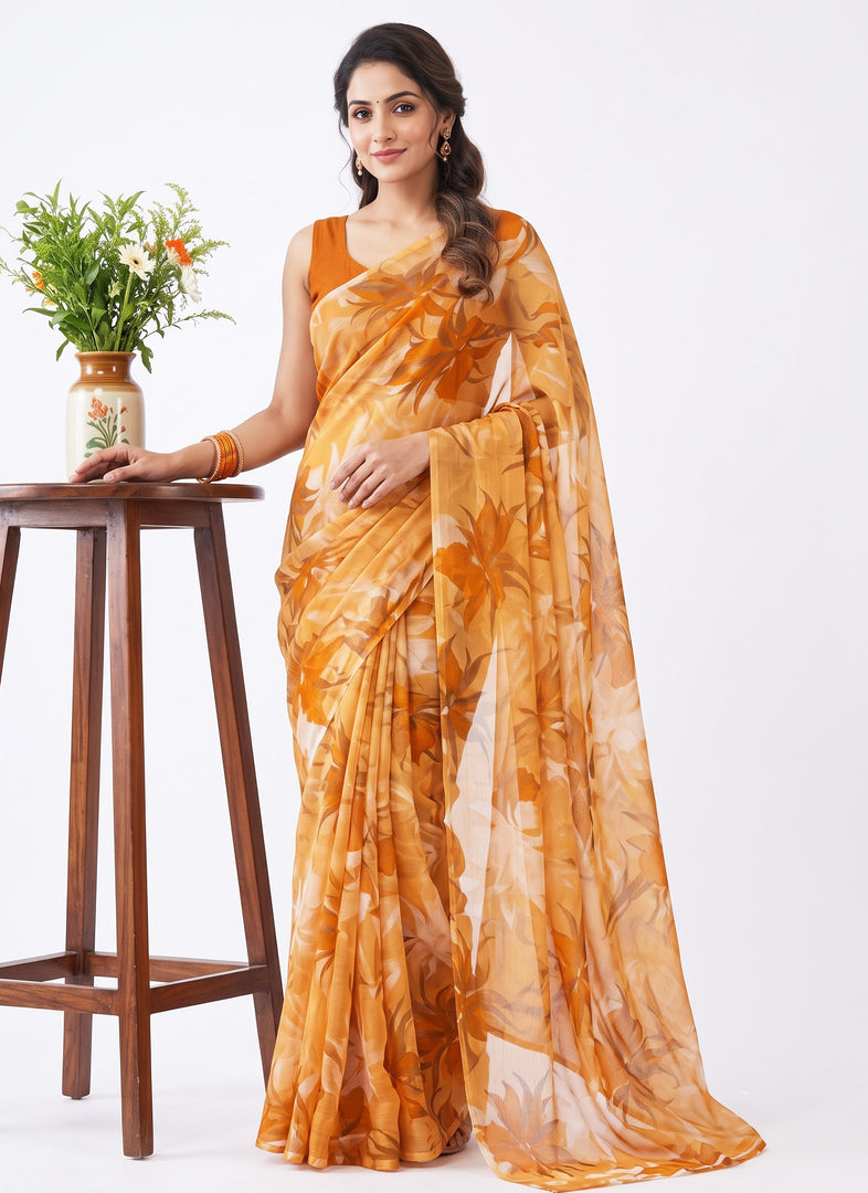 Garden Vareli Printed Nara Chiffon Saree without Blouse