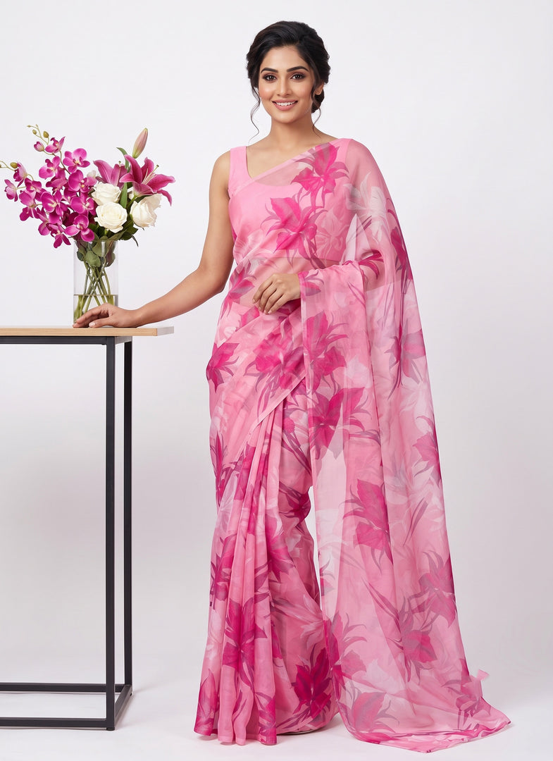 Garden Vareli Printed Nara Chiffon Saree without Blouse