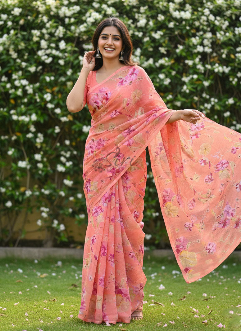 Latest Garden Vareli Printed Nara Chiffon Saree