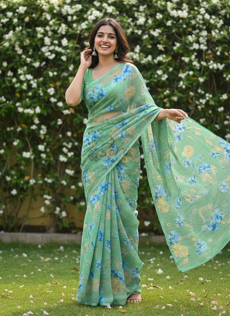 Latest Garden Vareli Printed Nara Chiffon Saree