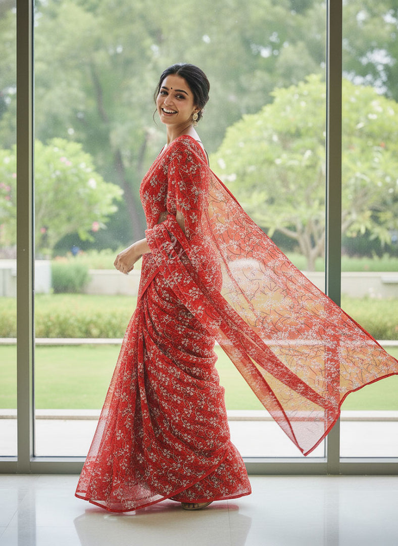 Latest Garden Vareli Printed Nara Chiffon Saree