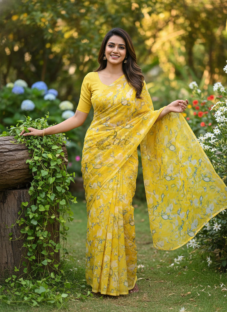 Latest Garden Vareli Printed Nara Chiffon Saree