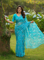 Load image into Gallery viewer, Latest Garden Vareli Printed Nara Chiffon Saree
