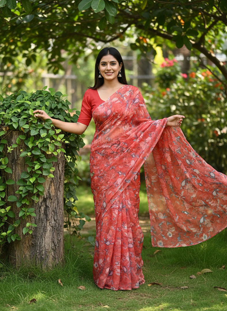 Latest Garden Vareli Printed Nara Chiffon Saree