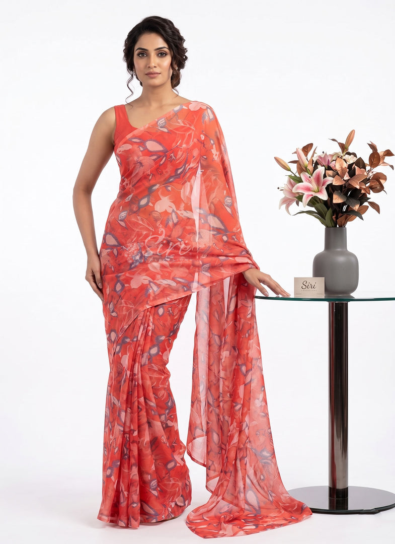 High Quality Garden Vareli Printed Nara Chiffon Saree