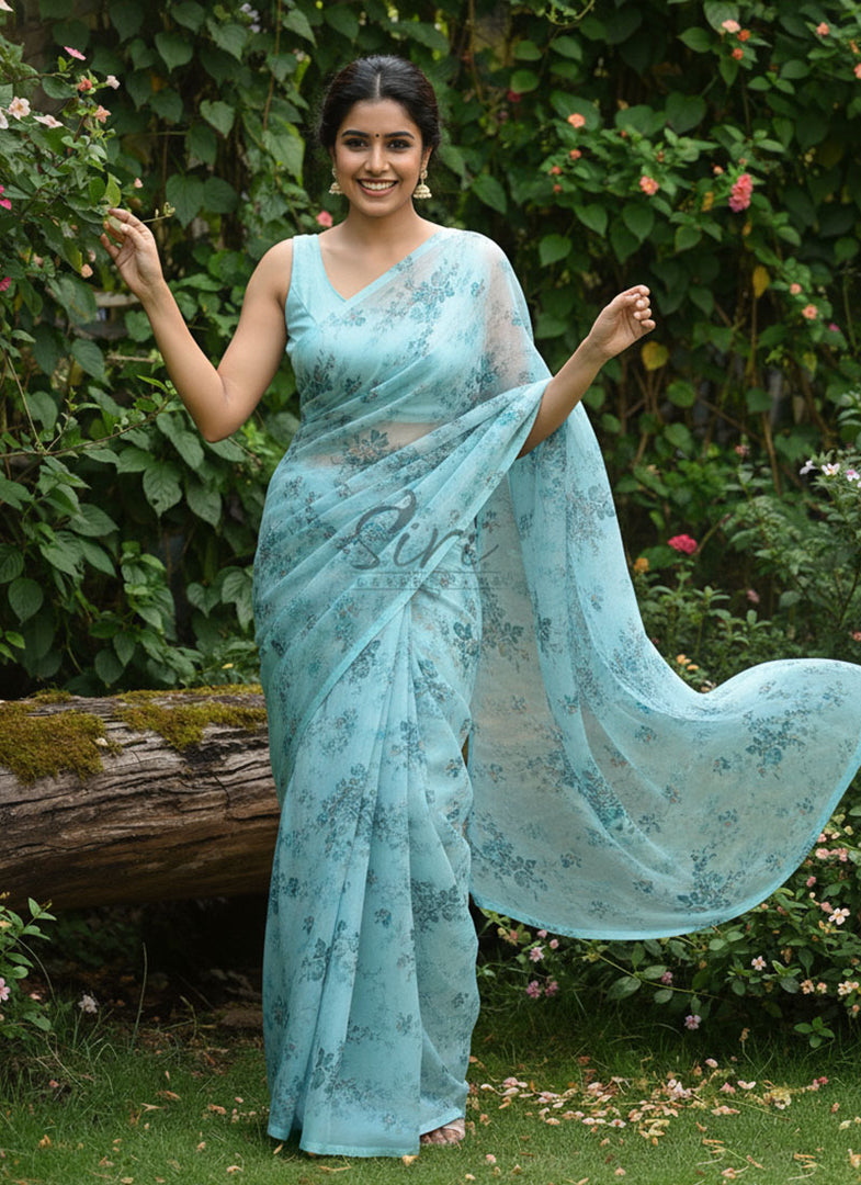 High Quality Garden Vareli Printed Nara Chiffon Saree