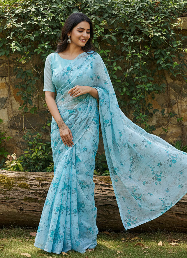 Latest Garden Vareli Printed Nara Chiffon Saree