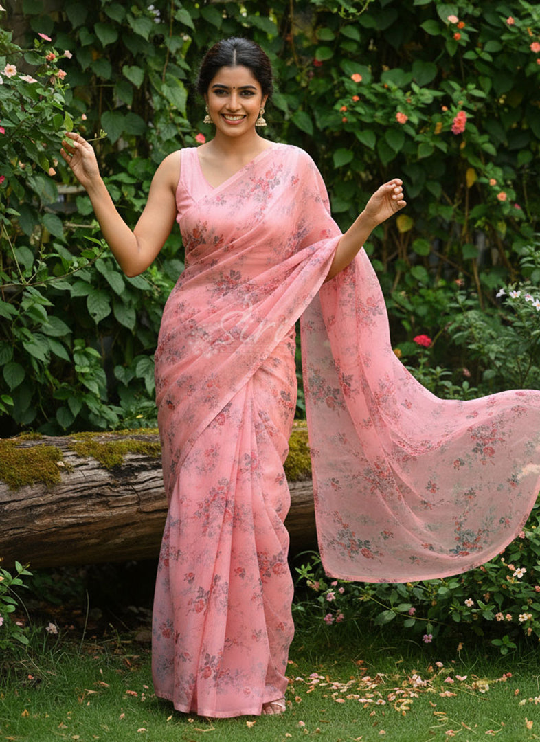 Latest Garden Vareli Printed Nara Chiffon Saree