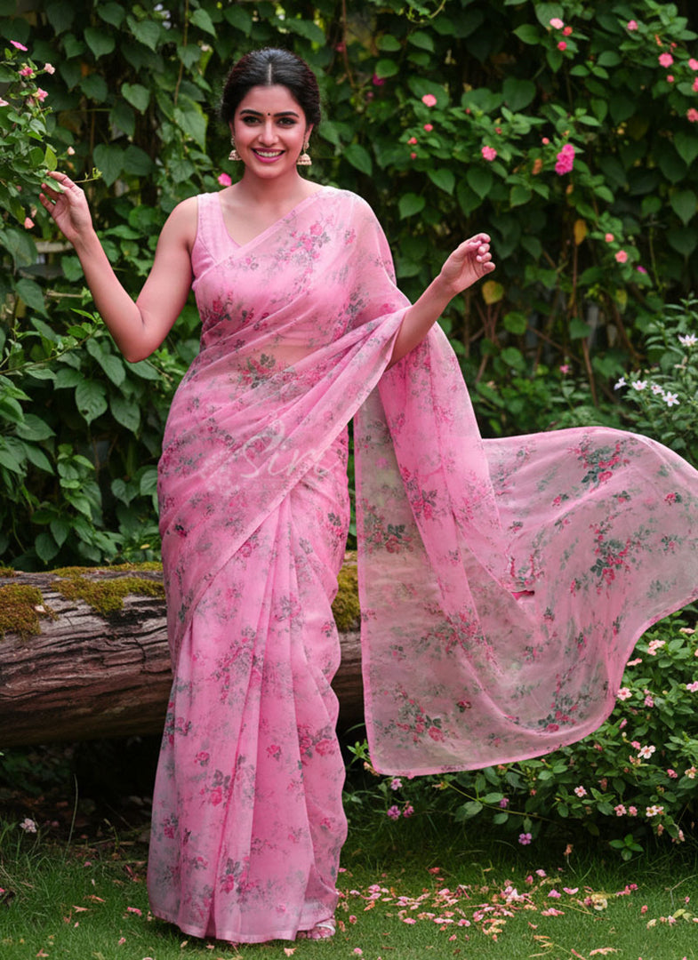 Latest Garden Vareli Printed Nara Chiffon Saree